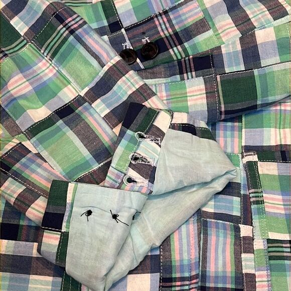 TALBOTS Ladies Summer Blazer Madras Preppy Plaid Cotton Patchwork Blazer Jacket - Picture 6 of 7